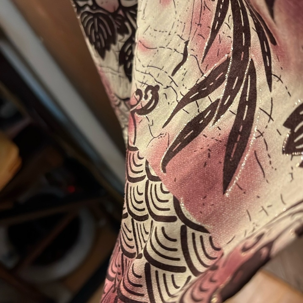 Peck & Peck sleeveless dress. Cream, cranberry and brown patterned. Size 2. - Picture 7 of 13